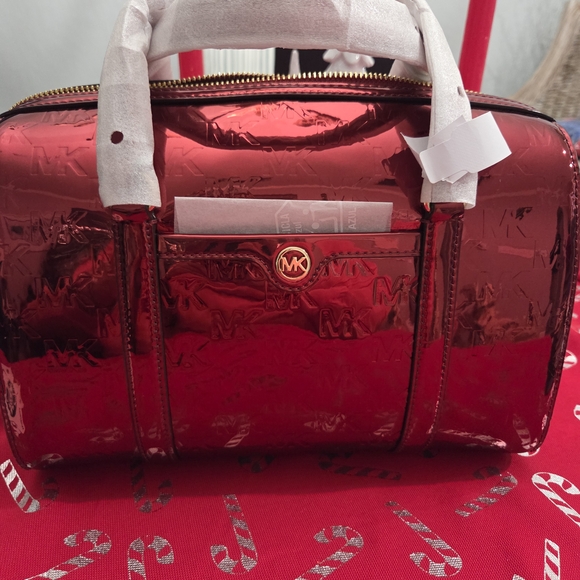 Michael Kors Cherry Red Metallic  Leather Satchel BRAND NEW - Picture 5 of 9